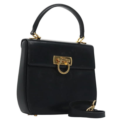 Salvatore Ferragamo Gancini Convertible Top Handle Bag Leather, BLACK, LEATHER, Handbag