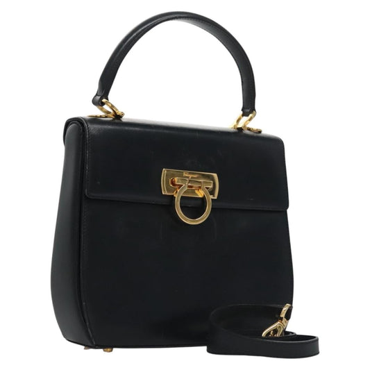 Salvatore Ferragamo Gancini Convertible Top Handle Bag Leather, BLACK, LEATHER, Handbag