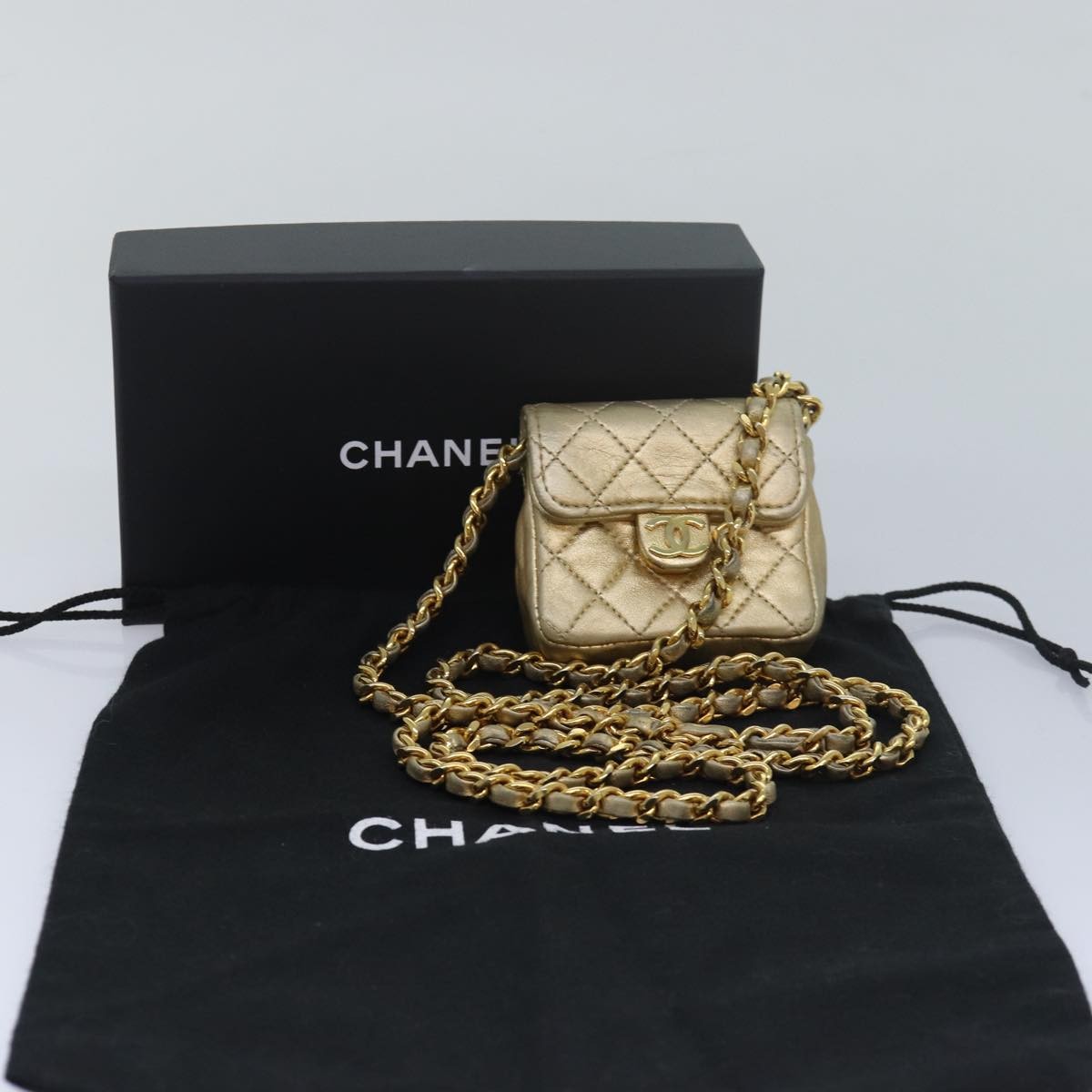 Chanel Vintage Square CC Flap Bag Quilted Leather, Gold, Leather, Shoulder Bag