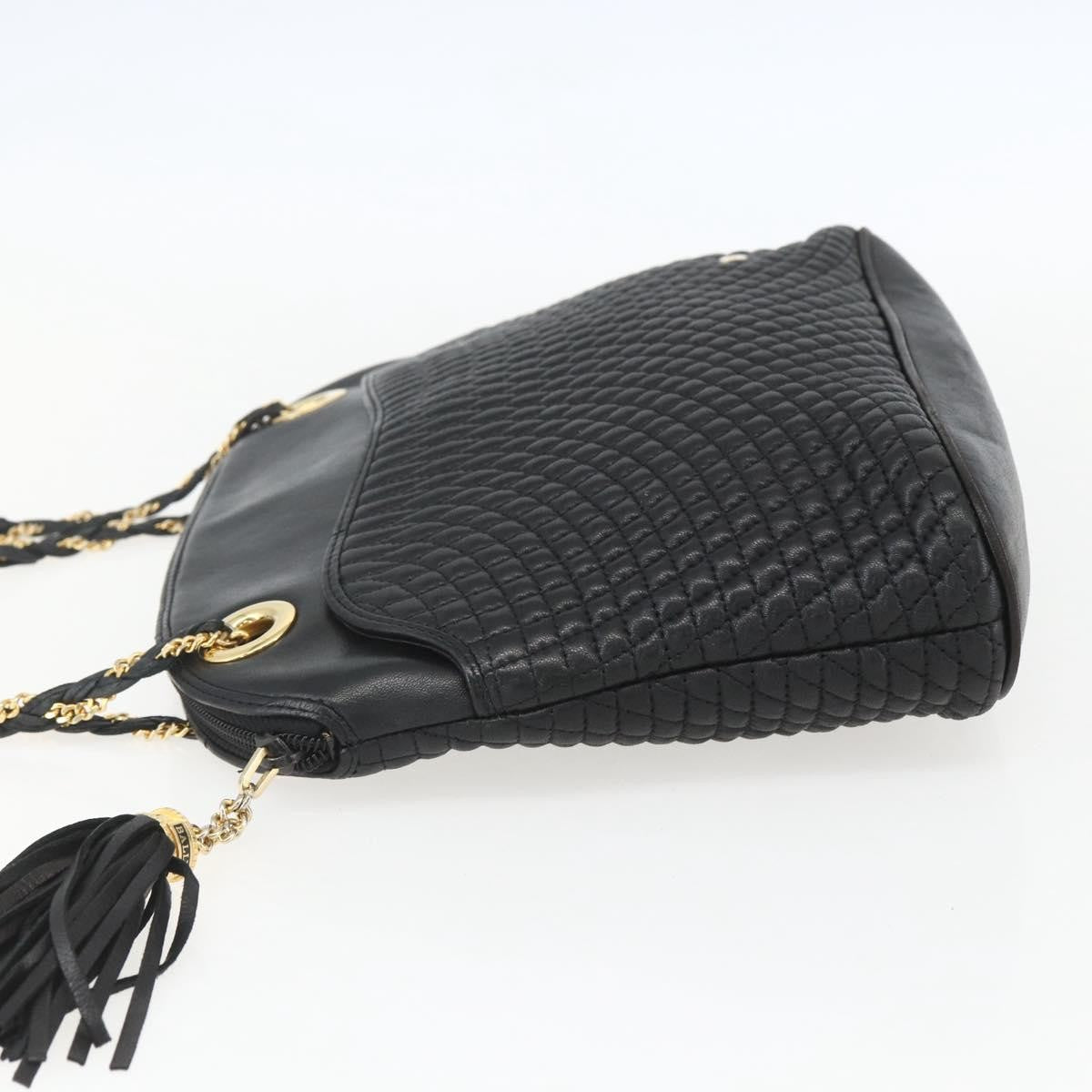 Bally Vintage Chain Shoulder Bag Quilted Leather, BLACK, LEATHER, Shoulder bag