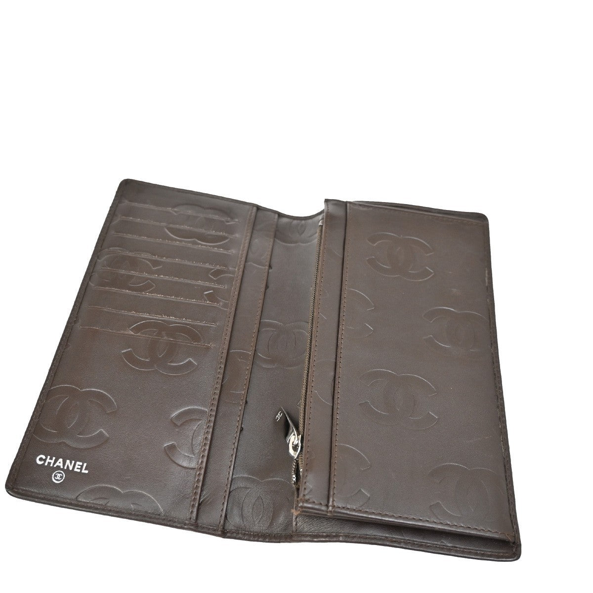 Chanel Cambon Zip Around Wallet Quilted Lambskin, BROWN, PATENT_LEATHER, Wallets