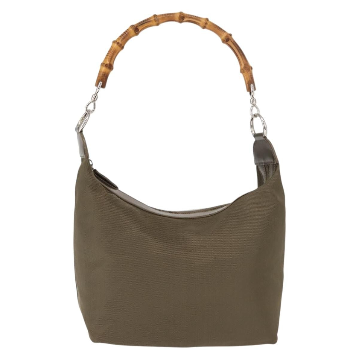Gucci Vintage Bamboo Handle Bag Nylon, KHAKI, NYLON, Handbag