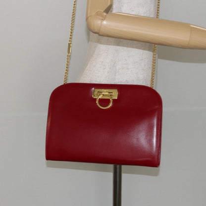 Salvatore Ferragamo Vintage Gancini Chain Shoulder Bag Leather, RED, LEATHER, Shoulder bag