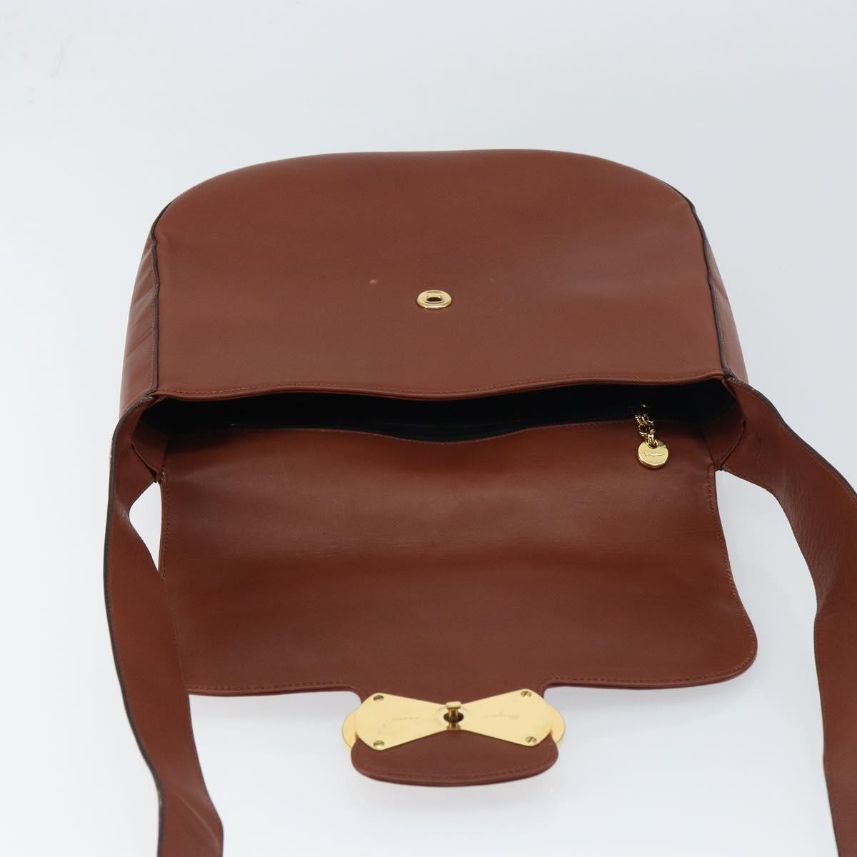 Salvatore Ferragamo Gancini Shoulder Bag Leather, BROWN, LEATHER, Shoulder bag