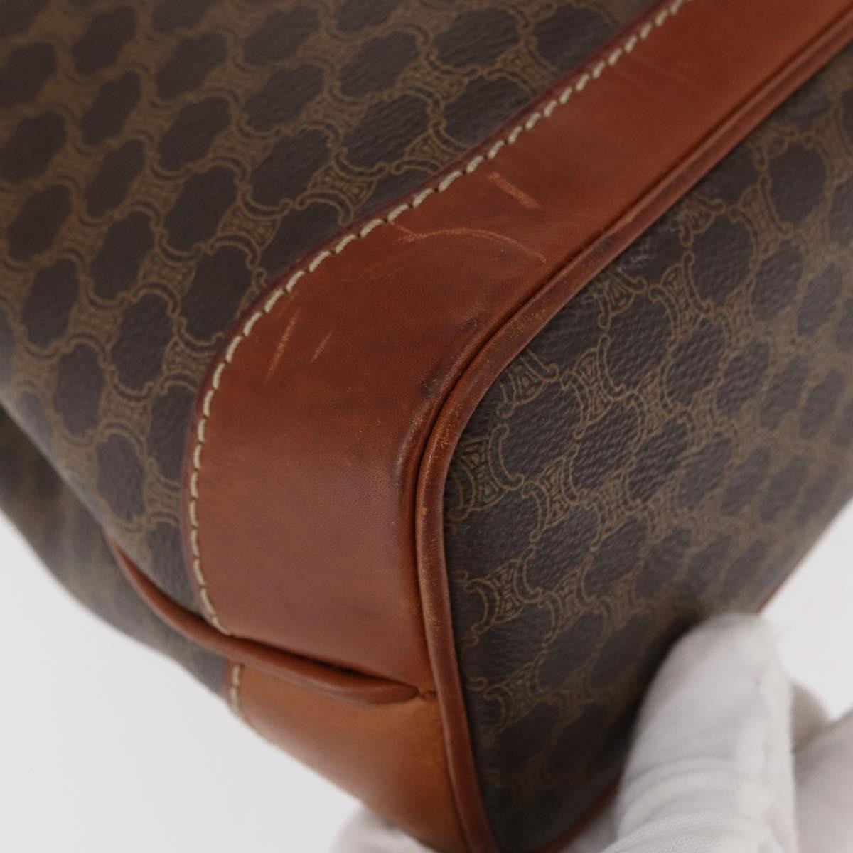 Celine Vintage Macadam Handbag Canvas and Leather, BROWN, CANVAS, Handbag