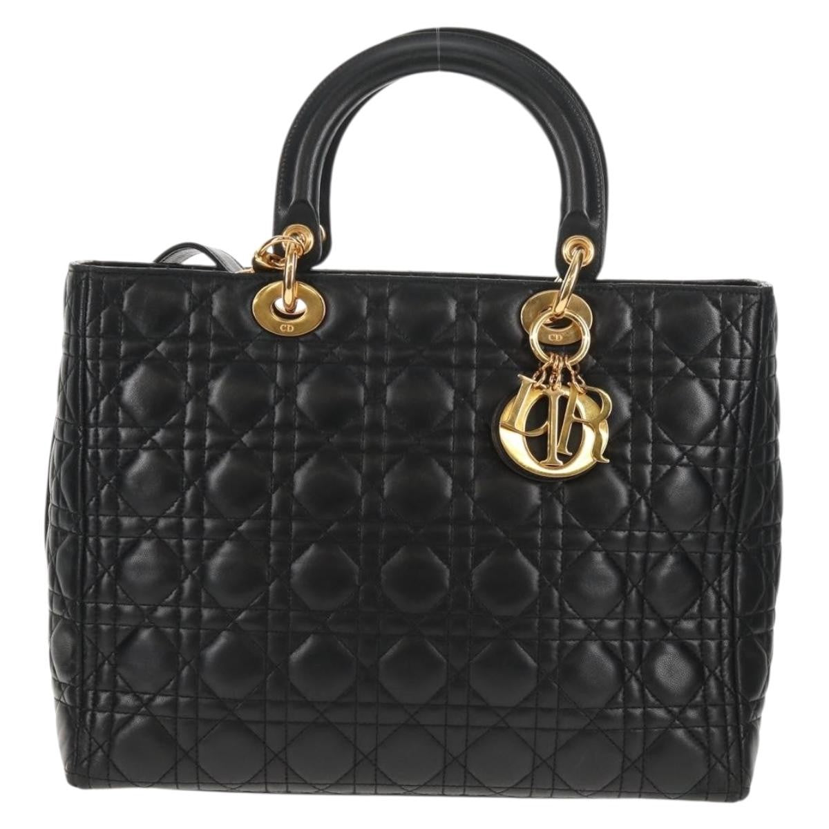 Christian Dior Vintage Lady Dior Bag Cannage Quilt Lambskin, BLACK, LEATHER, Handbag
