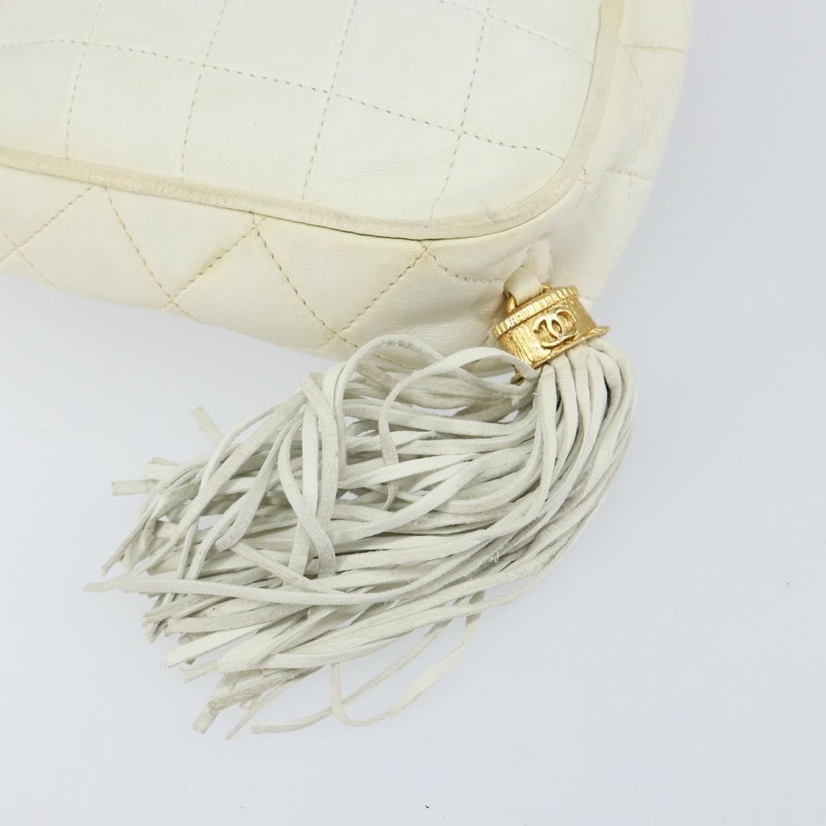 Chanel Vintage Diamond Tassel Crossbody Quilted Lambskin, WHITE, LEATHER, Clutche & pouche