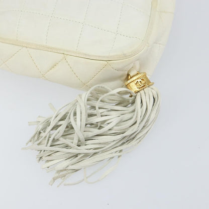 Chanel Vintage Diamond Tassel Crossbody Quilted Lambskin, WHITE, LEATHER, Clutche & pouche