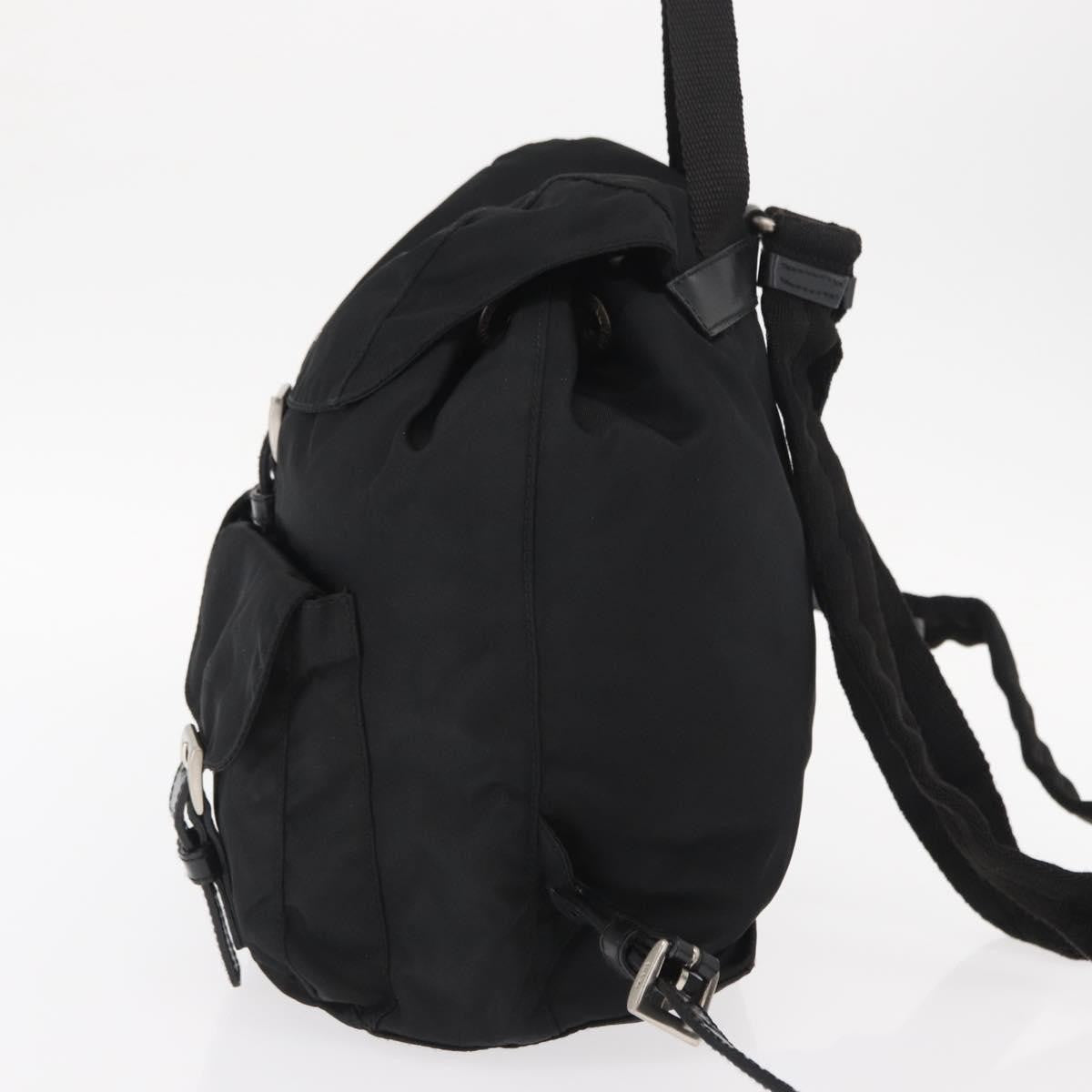 Prada Vela Double Front Pocket Backpack Tessuto with Saffiano Leather, BLACK, NYLON, Backpack