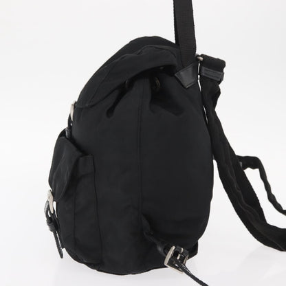 Prada Vela Double Front Pocket Backpack Tessuto with Saffiano Leather, BLACK, NYLON, Backpack
