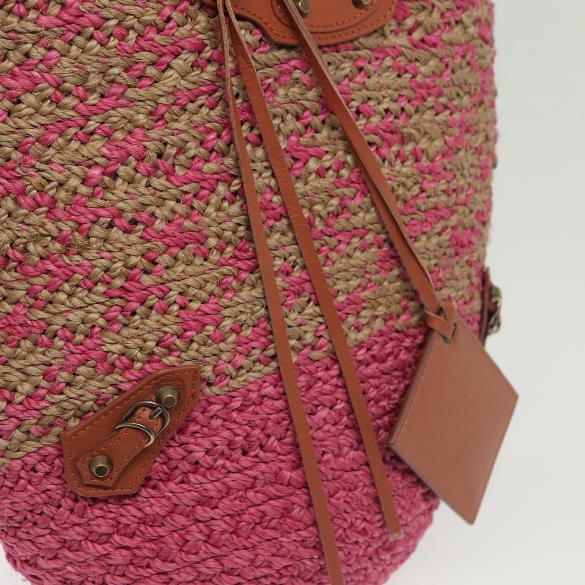 Balenciaga Panier Basket Tote Woven Raffia, PINK, WOOD, Tote bag