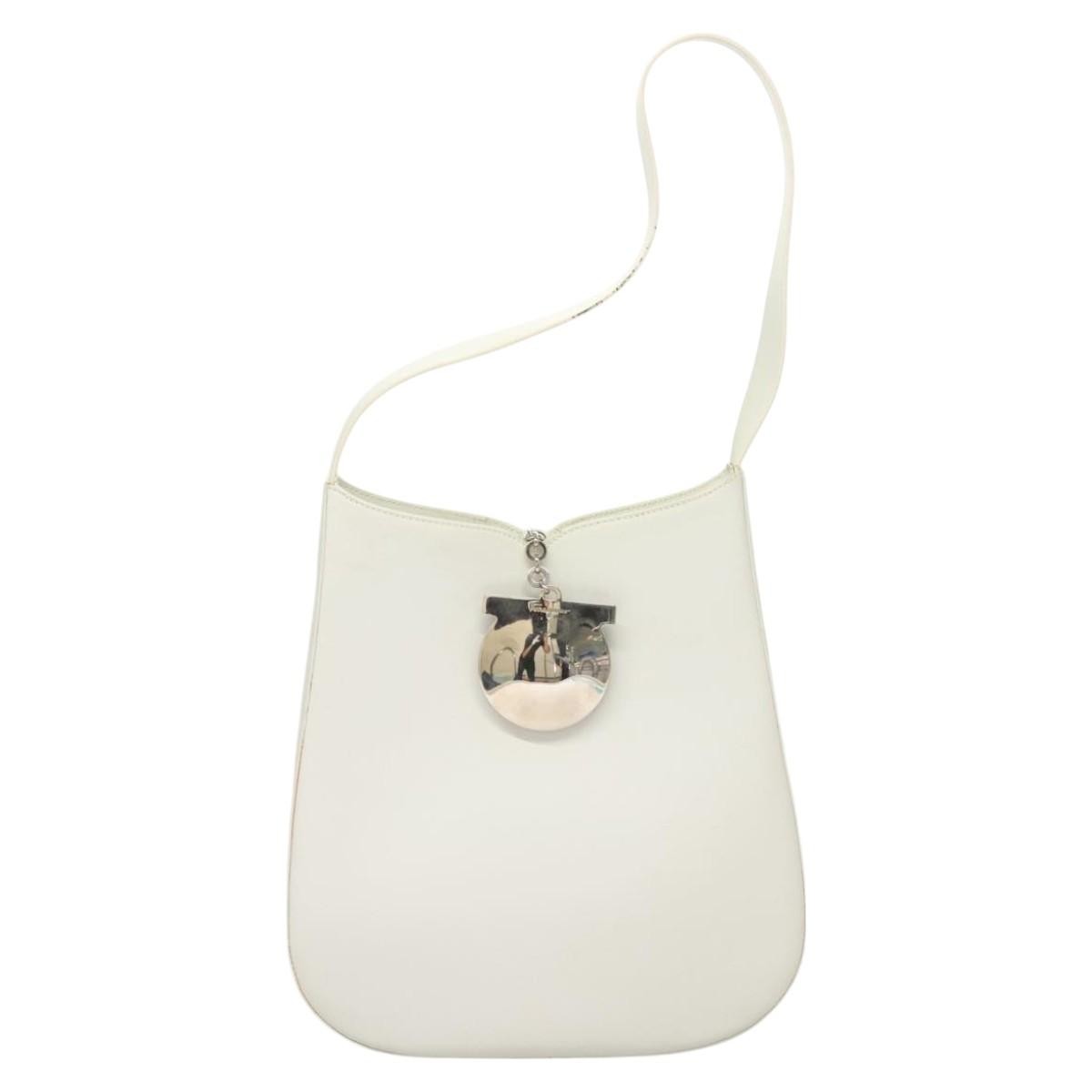Salvatore Ferragamo Gancini Shoulder Bag Leather, WHITE, LEATHER, Shoulder bag