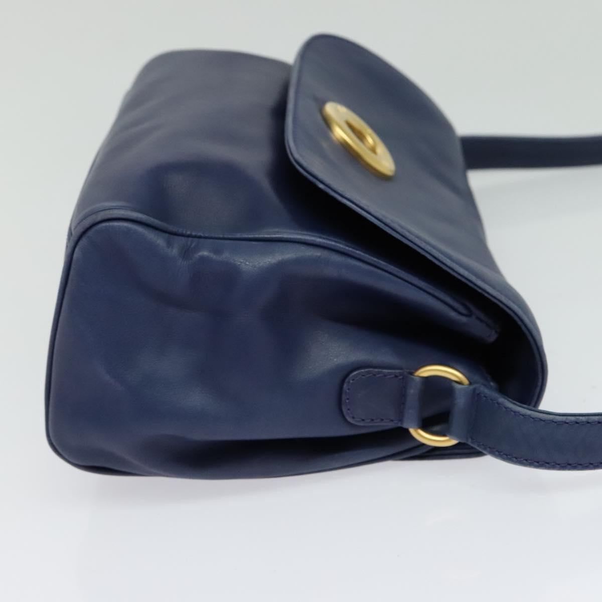 Celine Circle logo Leather, NAVY, LEATHER, Shoulder bag