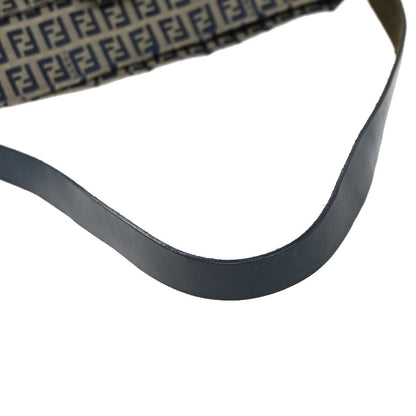 Fendi Vintage Flap Shoulder Bag Zucchino Canvas with Leather, NAVY, CANVAS, Shoulder bag