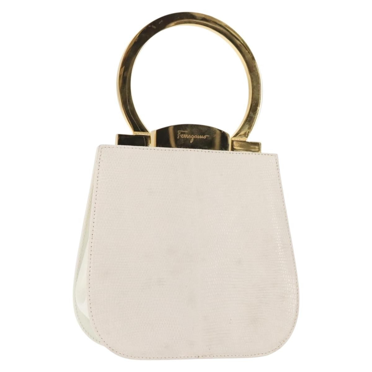 Salvatore Ferragamo Gancini mini handbag Leather, WHITE, LEATHER, Handbag