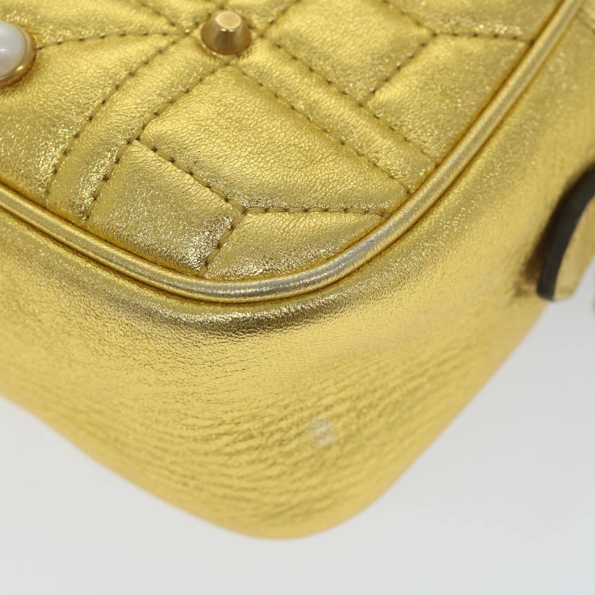 Gucci Pearly GG Marmont Shoulder Bag Embellished Matelasse Leather, GOLD, LEATHER, Shoulder bag