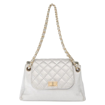 Chanel Mademoiselle Lock Accordion Flap Bag Quilted Lambskin, SILVER, LEATHER, Shoulder bag
