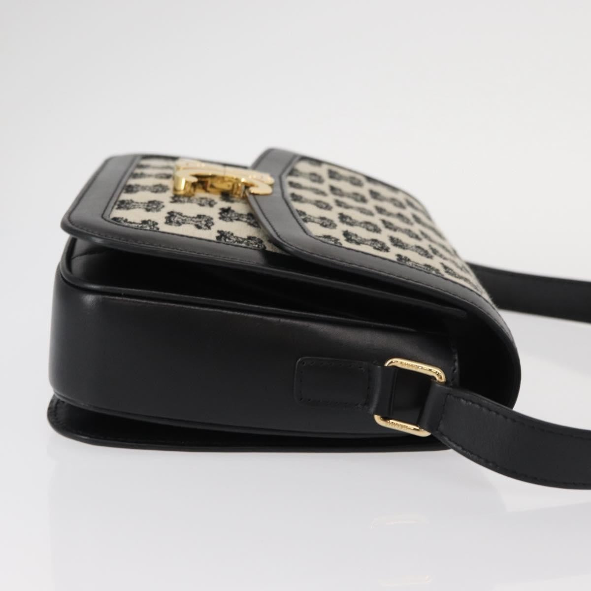 Celine Triomphe Shoulder Bag Canvas with Leather, BLACK, LEATHER, Shoulder bag