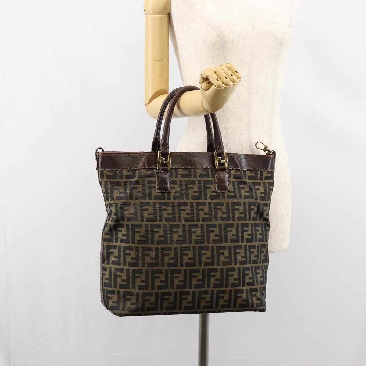Fendi Vintage Zip Tote Zucca Canvas, BROWN, CANVAS, Tote bag