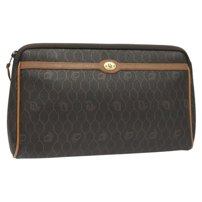 Christian Dior Vintage Honeycomb Zip Pouch Canvas and Leather, Black, Canvas, Clutch