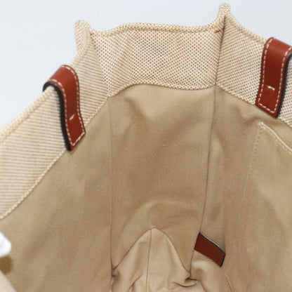 Chloe Woody Tote Canvas with Leather, BEIGE, CANVAS, Tote bag