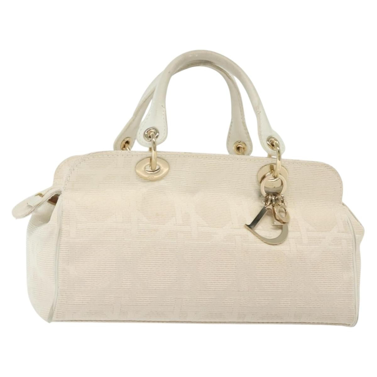 Christian Dior Cannage Handbag Canvas, WHITE, CANVAS, Handbag