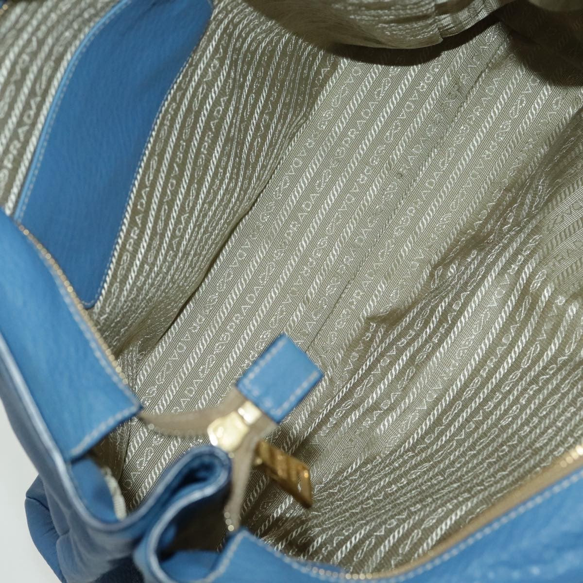 Prada Front Pocket Tote Vitello Daino, BLUE, LEATHER, Tote bag