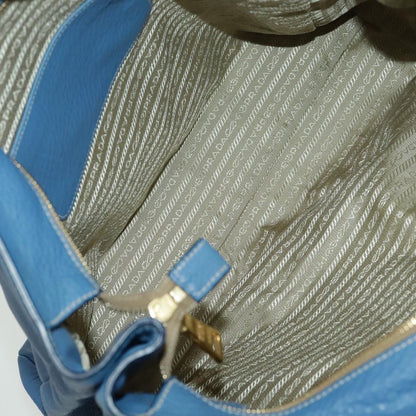 Prada Front Pocket Tote Vitello Daino, BLUE, LEATHER, Tote bag