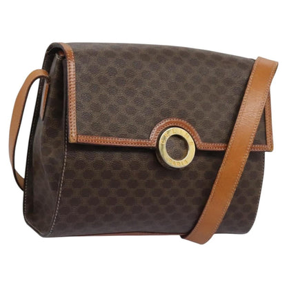 Celine Vintage Macadam Circle Logo Shoulder Bag Canvas and Leather, BROWN, CANVAS, Shoulder bag