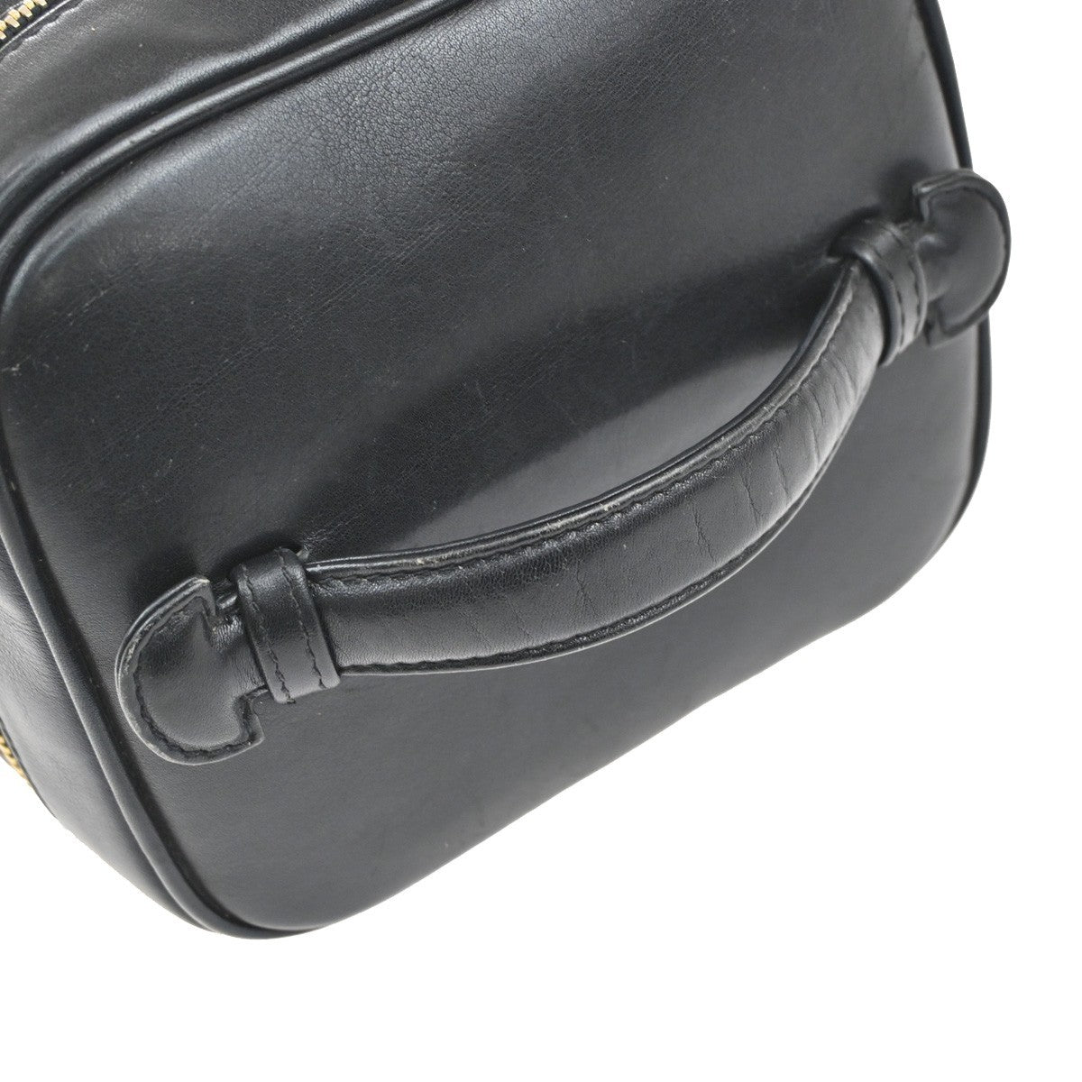 Chanel Vintage Cosmetic Case Leather, BLACK, LEATHER, Handbag