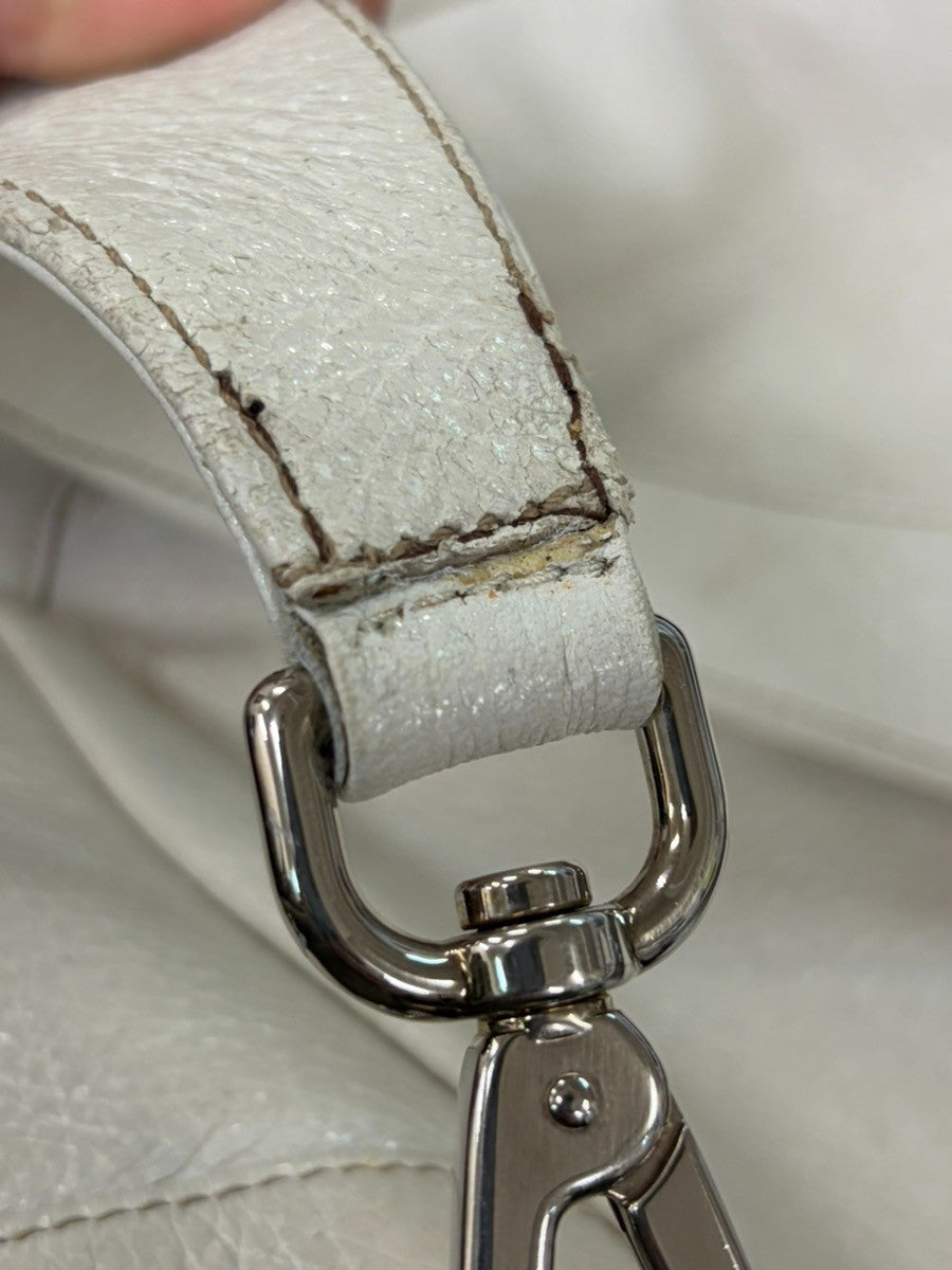 Prada Side Pocket Zip Hobo Vitello Daino, WHITE, LEATHER, Shoulder bag