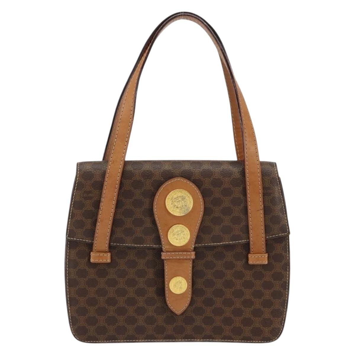 Celine Vintage Macadam Handbag Canvas and Leather, BROWN, CANVAS, Handbag