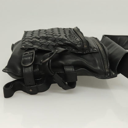 Bottega Veneta Utility Waist Bag Leather with Intrecciato, BLACK, LEATHER, Travel bag