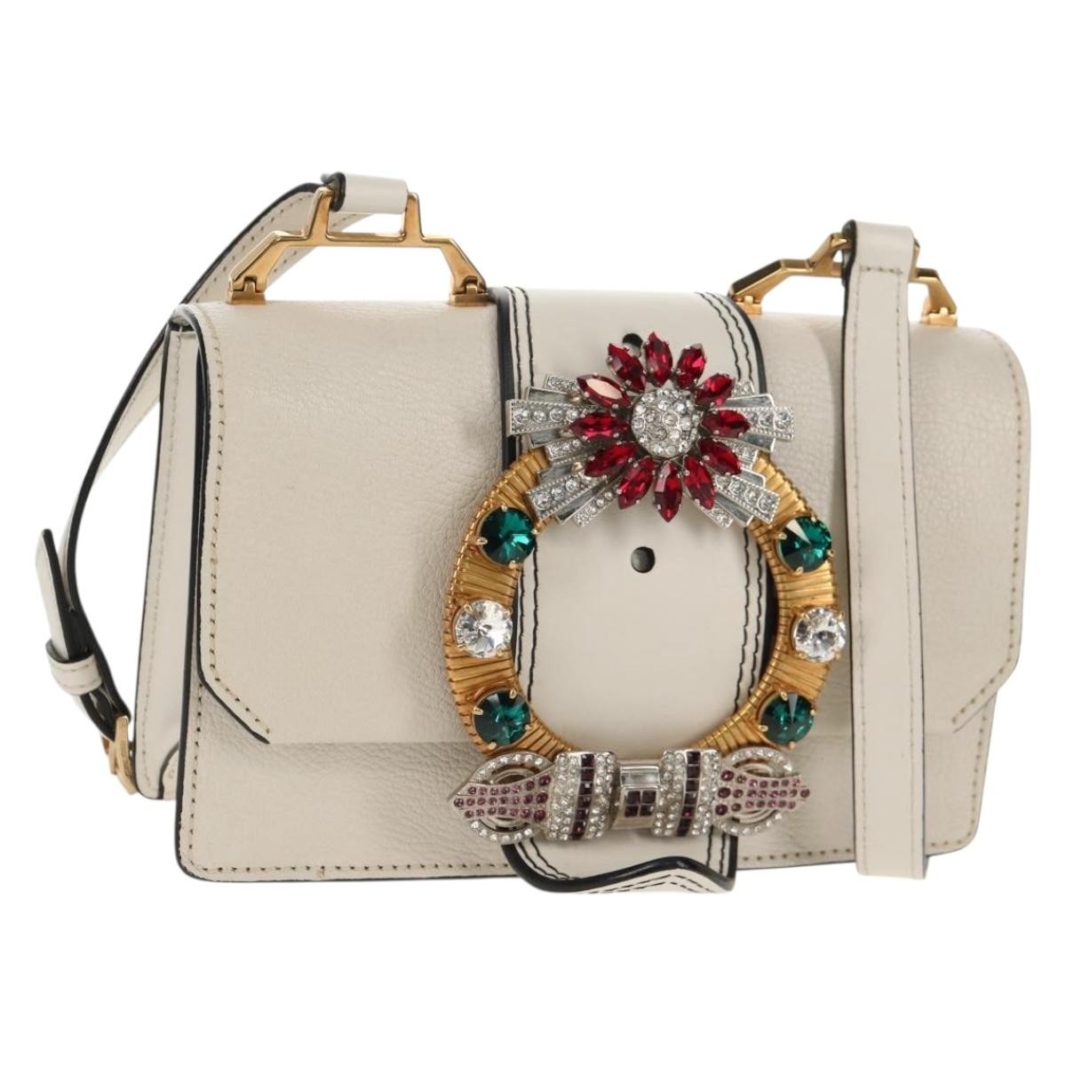 Miu Miu Madras Crystal Buckle Shoulder Bag Leather, WHITE, LEATHER, Shoulder bag