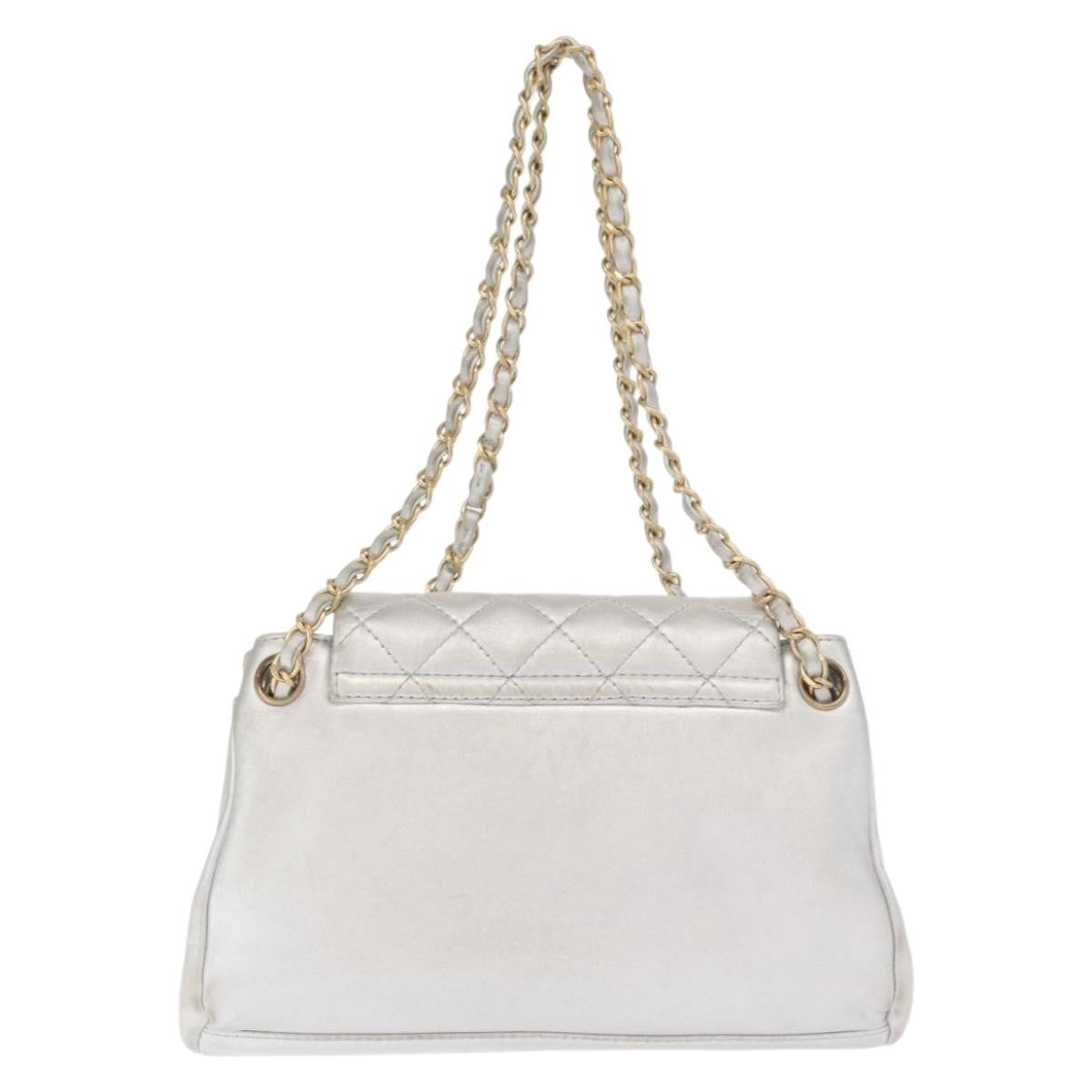 Chanel Mademoiselle Lock Accordion Flap Bag Quilted Lambskin, SILVER, LEATHER, Shoulder bag