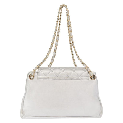 Chanel Mademoiselle Lock Accordion Flap Bag Quilted Lambskin, SILVER, LEATHER, Shoulder bag