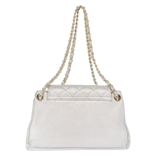 Chanel Mademoiselle Lock Accordion Flap Bag Quilted Lambskin, SILVER, LEATHER, Shoulder bag
