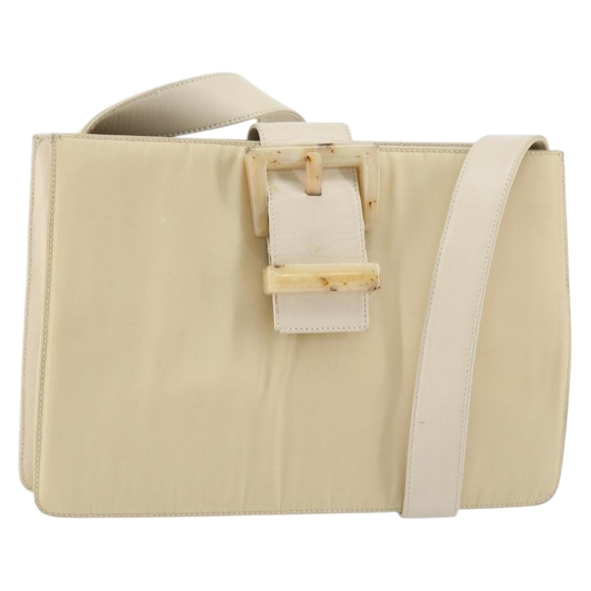 Prada Vintage Shoulder Bag Nylon and Leather, BEIGE, NYLON, Shoulder bag