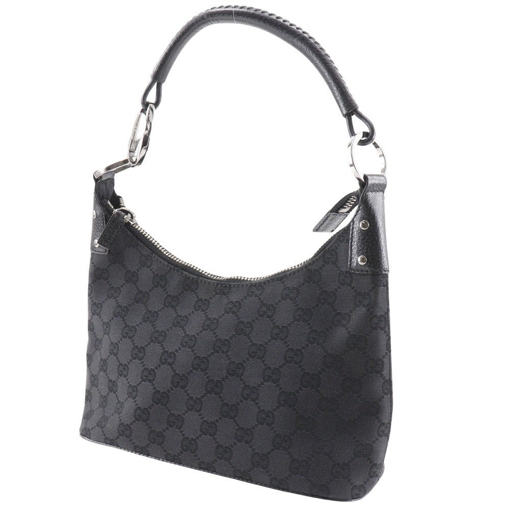 Gucci Ring Handle Zip Hobo GG Canvas, BLACK, CANVAS, Shoulder bag