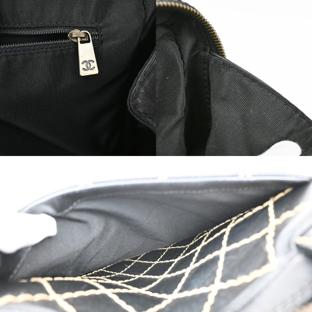 Chanel Surpique Zip Around Satchel Quilted Leather, BLACK, LEATHER, Tote bag