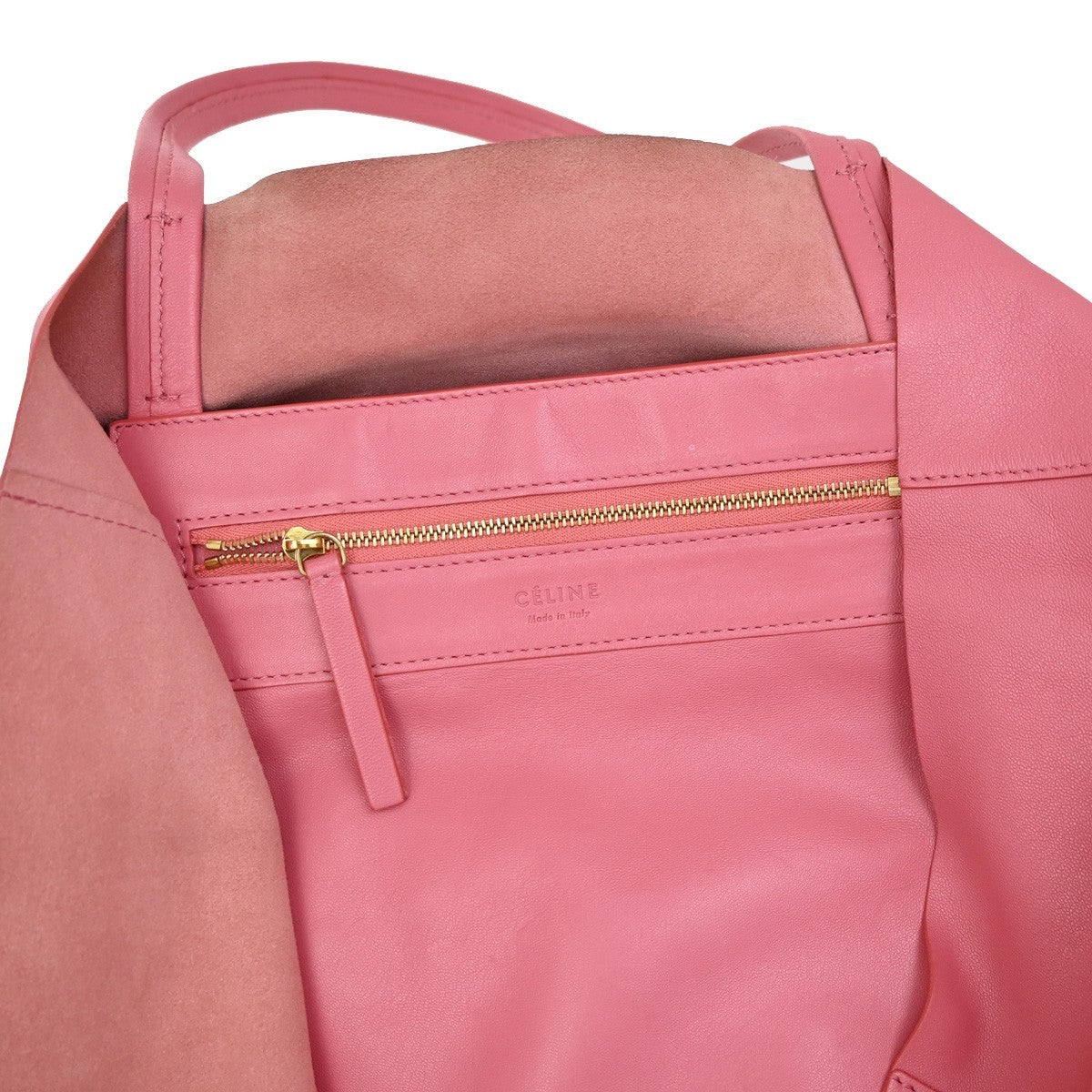 Celine Horizontal Bi-Cabas Tote Leather, PINK, LEATHER, Handbag