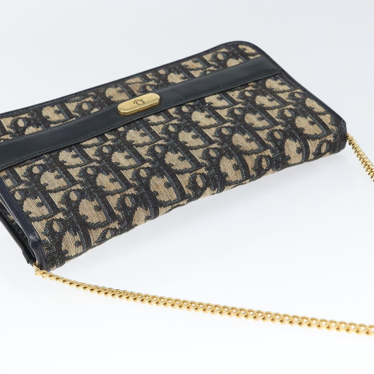 Christian Dior Vintage Trotter Shoulder Bag Canvas, NAVY, CANVAS, Shoulder bag