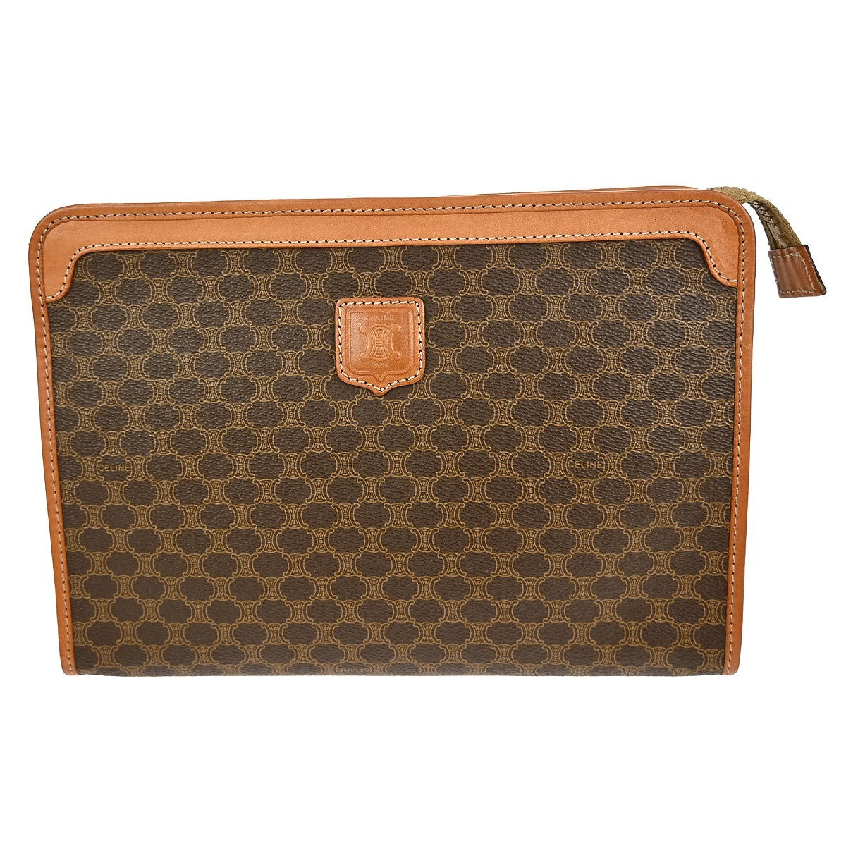 Celine Macadam Pochette Canvas and Leather, BROWN, CANVAS, Clutche & pouche