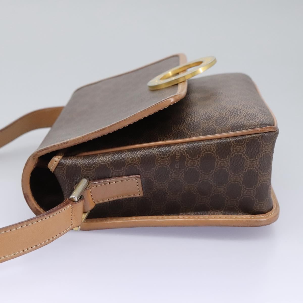 Celine Vintage Macadam Circle Logo Shoulder Bag Canvas and Leather, BROWN, CANVAS, Shoulder bag