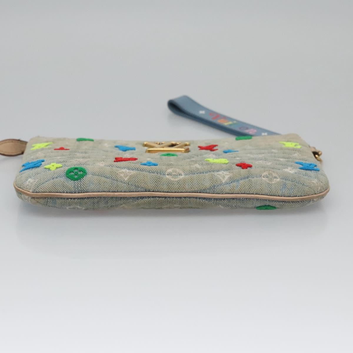 Louis Vuitton New Wave Zipped Pochette Monogram Embroidered Quilted Denim, BLUE, DENIM_JEANS, Clutche & pouche