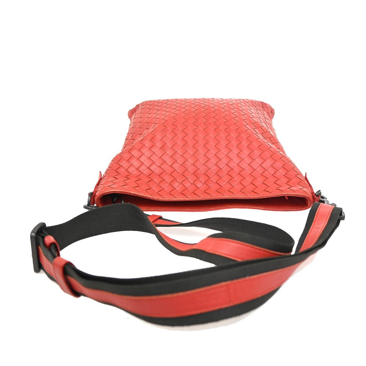 Bottega Veneta Flat Messenger Bag Intrecciato Nappa, Red, Leather, Shoulder Bag