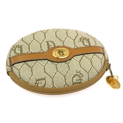 Christian Dior Honeycomb Zip Coin Purse Canvas and Leather, Beige, Canvas, Wallet