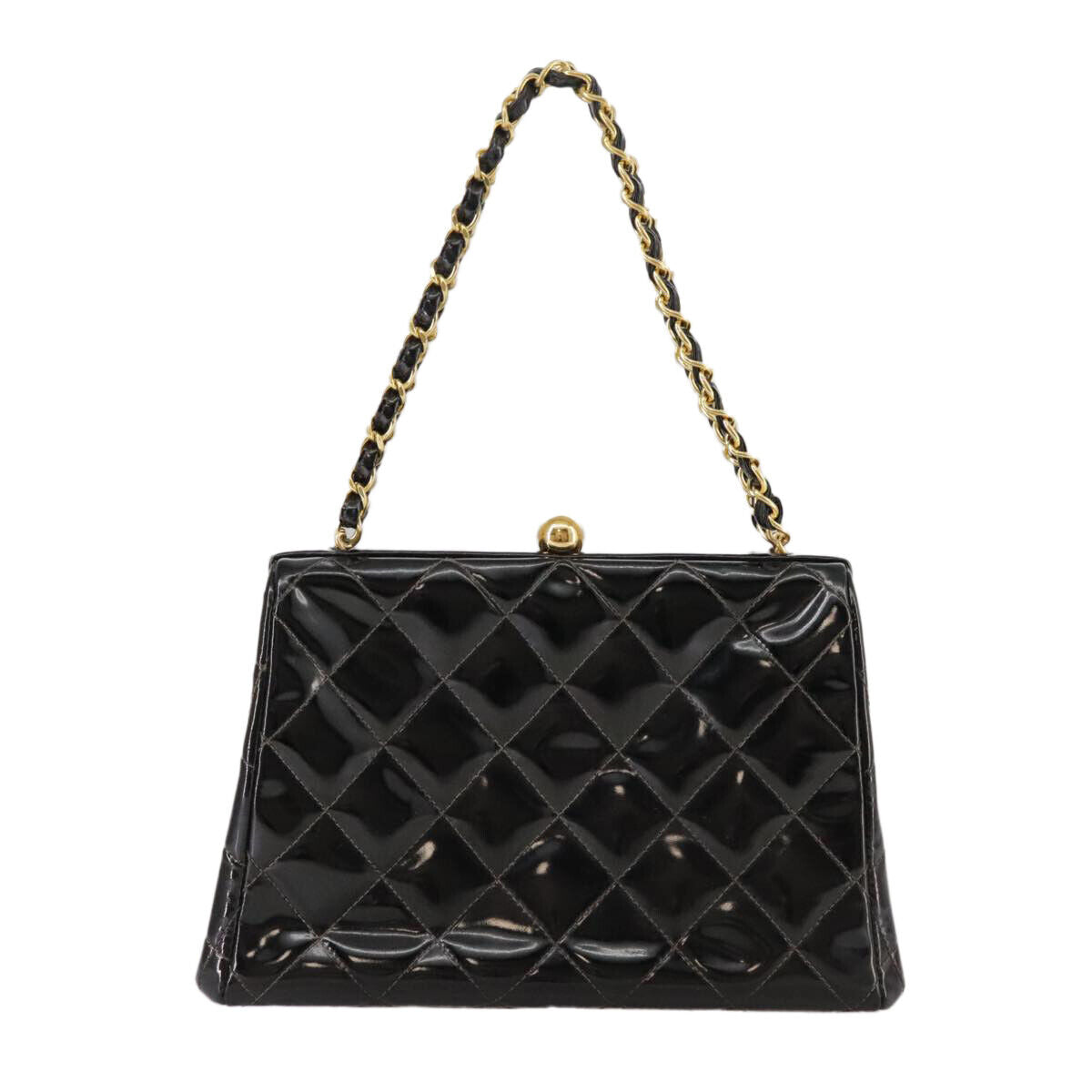 Chanel Vintage Chain Frame Bag Quilted Patent, BLACK, PATENT_LEATHER, Handbag