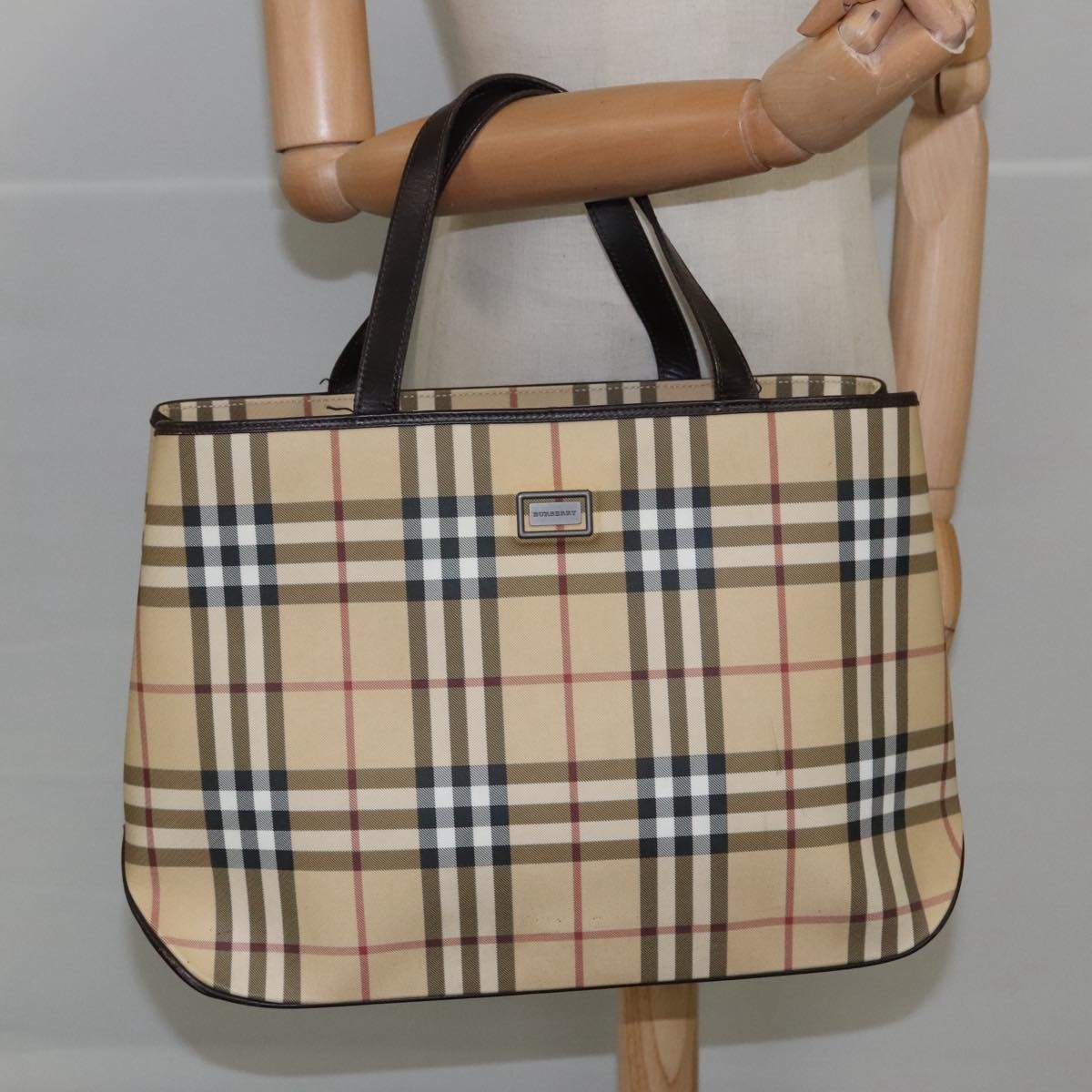Burberry Top Handle Tote Haymarket Coated Canvas, BEIGE, CANVAS, Tote bag