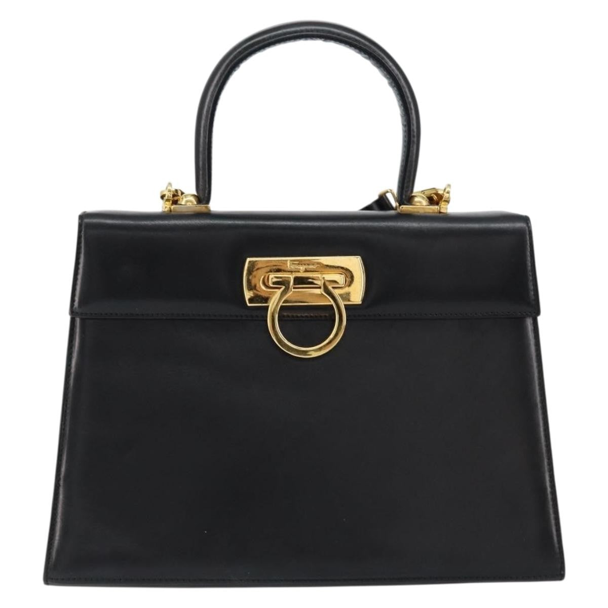 Salvatore Ferragamo Gancini Convertible Top Handle Bag Leather, BLACK, LEATHER, Handbag